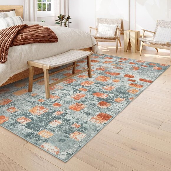 New 6x9 Pretty Watercolor Design Washable Area Rug - Picture 7 of 8